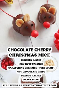 chocolate cherry christmas mice recipe for kids to make and share with the holiday season's greetings