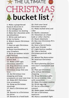 the ultimate christmas bucket list is shown in red and white, with words above it