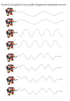 an elephant is drawn in different colors and shapes