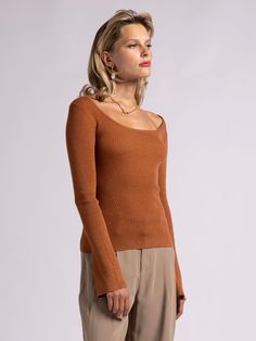 Style Description: U neckline Long-sleeved Ribbed fabric Measurements for a size small: Length: 21.5" Chest: 11.5" Sleeve Length: 25" Fabric Content/Care: 50% Viscose 44% Acrylic 6% Wool Machine Wash ColdImport Curated Gifts, Clothes Collection, Ribbed Fabric, Layering Pieces, Winter Wardrobe, Boutique Clothing, Long Sleeve Tops, Fashion Inspo, Copper