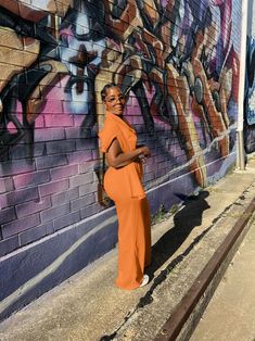 Long Sleeve Crop Top+camisole+wide Leg Pants Sweatsuits Chic Solid Color Two-piece Jumpsuit And Romper, Two-piece V-neck Pant Set, Casual Solid Two-piece Jumpsuits And Rompers, Summer Two-piece Wide Leg Jumpsuits And Rompers, Casual Two-piece Jumpsuit, Two-piece Jumpsuits For Spring, Orange Workwear Sets For Summer, Casual Orange Workwear Sets, Summer Orange Workwear Sets