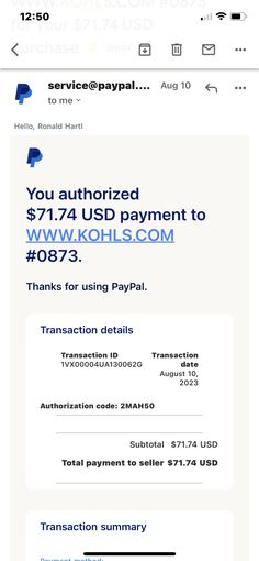 an email form with the words you authorized, $ 7 / 4 usd payment to www khls com