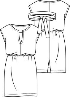 two dresses with short sleeves and tie around the waist