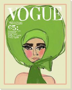 a magazine cover with a drawing of a woman wearing a green headscarf on her head