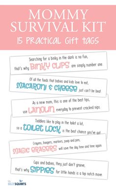 the mommy survival kit is practical gift tags