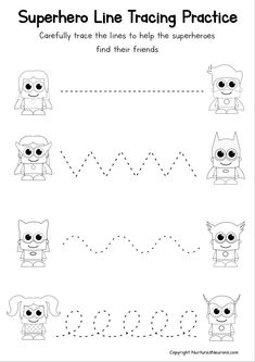 the printable worksheet for superhero line training practice