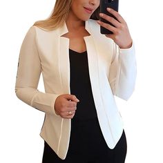 Color: White, Size: S Coat 2020, Slim And Fit, Business Jacket, Slim Fit Blazer, Blazer Jackets For Women, Cardigan Casual, Open Front Blazer, Open Front Jacket, Slim Fit Blazers