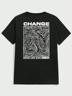 Elevate your street style with our Men's "Change" Letter Graphic Tshirt. Featuring a bold letter design, this shirt is perfect for making a statement. Made with quality materials, it offers both comfort and style. Upgrade your wardrobe and embrace change with this must-have piece. Color : Green Style : Casual Pattern Type : Letter, Marble Neckline : Round Neck Sleeve Length : Short Sleeve Sleeve Type : Drop Shoulder Length : Regular Fit Type : Loose Fabric : Medium Stretch Material : Knitted Fab Black Casual T-shirt With Lettering, Black T-shirt With Lettering For Streetwear, Trendy T-shirt With Lettering For Streetwear, Trendy Streetwear T-shirt With Lettering, Black Print Letter T-shirt For Streetwear, Black Letter Print T-shirt For Streetwear, Letter Design, Green Style, Embrace Change