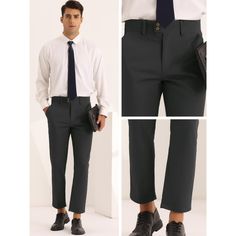 Crafted from 100% polyester, these Lars Amadeus flat front dress pants offer a high waist and solid color design, perfect for business and formal occasions. The pleated front adds a touch of elegance and enhances the overall drape of the pants. These classic dress pants can be paired with dress shirts and blazers for a professional outfit. Ideal for work, meetings, dinners, proms, festivals, and more, they provide a slim fit and are machine washable for easy care. Slim Suit Pants, Professional Outfit, Slim Fit Chino Pants, Work Meetings, Dress Pants Black, Plaid Dress Pants, Slim Suit, Fitted Dress Pants, Checked Trousers