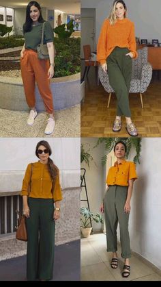 Olive Green Pants Outfit, Orange Color Combinations, Minimalist Wardrobe Capsule, Color Combos Outfit, Color Blocking Outfits, Color Combinations For Clothes, Fall Outfit Ideas