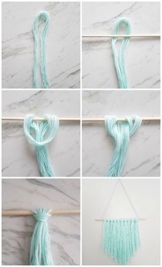 instructions to make a tasselled macrame wall hanging with yarn and cotton