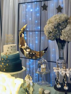 a table topped with lots of different types of cakes