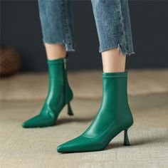 As low as $54.00 Green Pointed Toe Heeled Boots For Winter, Green Ankle-high Heeled Boots For Winter, Winter Green Ankle-high Heeled Boots, Green Round Toe Heels For Fall, Green Ankle-high Heeled Boots For Spring, Green High Ankle Heeled Boots For Spring, Trendy Green High Ankle Heeled Boots, Green High Ankle Heels For Fall, Green High Heel Winter Heels