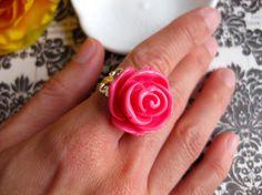 Icing Rose Cabochon Cocktail Ring-Bubblegum Pink by CoutureNicole Rose Rings, Tea Ring, Ring Pop, Brass Hoop Earrings, Pink Lady, Spring Gifts, Rose Ring, Cabochon Jewelry, Bff Gifts