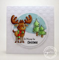 a close up of a christmas card with a moose