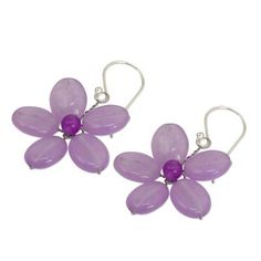 Handmade Purple Quartz Flower Earrings - Lilac Chang Mai Flower | NOVICA Cute Twins, Purple Quartz, Blue Quartz, Women Artisans, Jewelry Packaging, Earrings Dangle, Hook Earrings, Cultured Pearls, Jewelry Gift Box