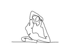 a continuous line drawing of a woman sitting on the floor with her hands behind her head