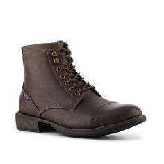 Eastland-High Fidelity Cap Toe Boot If you are looking for a timeless boot, look no further than the High Fidelity from Eastland. Lace up this leather boot with a cap toe for great weekday or weekend style! Brown Lace-up Boots With Snip Toe For Winter, Rugged Cap Toe Boots For Fall, Fall Rugged Cap Toe Boots, Brown Snip Toe Work Boots For Winter, Classic Brown Moto Boots For Winter, Winter Brown Snip Toe Work Boots, Brown Waterproof Boots With Reinforced Heel For Fall, Brown Cap Toe Winter Boots, Rugged Brown Cap Toe Work Boots