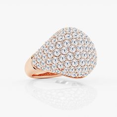 3 ctw Round Lab Grown Diamond Pave Dome Fashion Ring 14K Rose Gold F, VS2 Pearl And Diamond Earrings, 14k Rose Gold Ring, Metal Shop, Fashion Ring, Pearl Diamond, Perfect Engagement Ring, Custom Engagement Ring, Yellow Gold Rings, Pave Diamonds