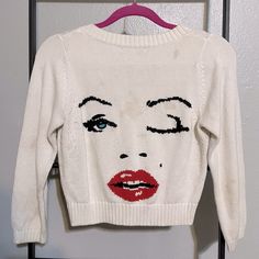 Vintage Marilyn Wink Crop Top Sweater. A Few Stains, But Can Easily Come Out If Cleaned. Absolutely Beauty! Vintage Betsey Johnson, Classic Actresses, Top Sweater, Crop Top Sweater, Cropped Cardigan, Cream White, Betsey Johnson, Sweaters & Cardigans, Crop Top