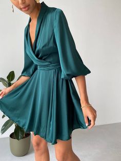 Gorgeous silk wrap dress for women with bracelet sleeves! It's your best choice for any occasion - parties, dates, lunch out with friends. Depending on the size of your waist you can either underline it and made a Monica Belucci type of a figure (hourglass) or vice versa hide a small belly. SIZES 3 sizes: S, M and L S BUST 34 inches or 88 cm WAIST 26 inches or 67 cm HIPS 37 inches 96 cm M BUST 36 inches or 92 cm WAIST 28 inches or 71 cm HIPS 39 inches or 100 cm L BUST 37 inches or 96cm WAIST 29 Elegant Green Mini Dress With Surplice Neckline, Elegant Wrap Mini Dress For Brunch, Green Wrap Dress With Surplice Neckline For Party, Green Surplice Neckline Wrap Dress For Party, Satin Wrap Dress For Brunch, Elegant Green Wrap Dress For Party, Elegant Wrap Dress For Brunch, Elegant Green Wrap Dress, Elegant Green Wrap Dress For Brunch