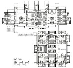 the floor plan for an apartment building with multiple floors and several rooms, including two levels