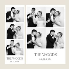 the wedding photo booth is decorated with black and white photos