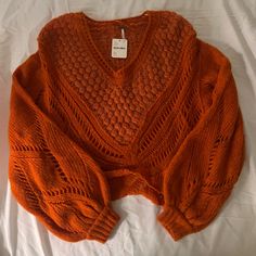 -Free People Knit Sweater -Never Worn -Size Xs But Fits More Like A Small Thrifted Sweaters, Trendy Orange Soft Knit Sweater, Cheap Orange Knitted Sweater, Boho Sweaters, Free People Oversized Sweater, Orange Long Sleeve Knit Sweater, Free People Over Sized Sweater, Thrift Manifestation, Fall Knits