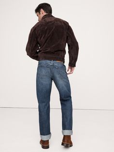 These sturdy straight-leg jeans are cut from artisanal selvedge denim in a 14oz.  weight, beloved for its rugged appeal and rich, dimensional washes that only improve with every wear.  Non-Stretch Straight Fit: Mid-rise.  Slim through the thigh, straight leg.  17" leg opening.  Denim from Italy's Candiani mill.  Button fly.  Belt loops.  Five-pocket styling.  *Inseam is 34" cuffed, 36" uncuffed.  *This style runs large.  Consider sizing down.  Straight Fit: Mid-rise.  Slim through the thigh.  St Rugged Jeans In Rigid Denim, Dark Wash Selvedge Jeans For Fall, Classic Brown Jeans, Classic Brown Jeans For Fall, Rugged Relaxed Fit Straight Leg Jeans, Rugged Straight Leg Relaxed Fit Jeans, Rugged Five-pocket Rigid Denim Jeans, Rugged Five-pocket Jeans In Rigid Denim, Straight Hem Jeans With Welt Pockets For Fall