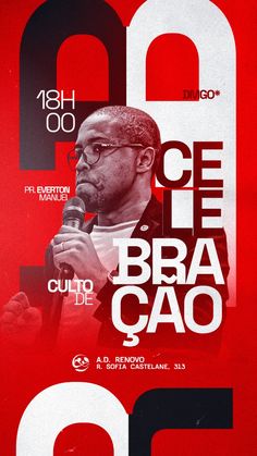 a poster with an image of a man holding a microphone in front of the words o que bra cao