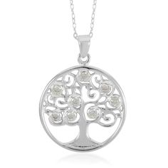 Simulated Diamond Tree Pendant & Necklace In 925 Sterling Silver 18 Inch Set In Stamped 925 Sterling Silver Round Simulated Diamonds Add Diamond Like Fire & Brilliance Tarnish Resistant & Hypoallergenic Metal Scrollwork Adds Artistic Touch White Sterling Silver Birthstone Necklace, Sterling Silver White Birthstone Jewelry, White Sterling Silver Jewelry With Birthstone, White Sterling Silver Necklaces Stamped 925, White 925 Stamped Round Pendant Jewelry, White Round Pendant Jewelry Stamped 925, Pura Vida Necklace, Drop Pendant Necklace, Bird Pendant