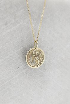 14K Real Solid Gold Necklace, Hallmarked on the back of your pendant for certification! ▪️ A beautiful and clean engraved Yin Yang Dragon Phoenix  pendant made out of 14K Solid Real Gold. Available only in yellow gold! Pendant Thickness: 0.50mm Jump Ring inner diameter: 4mm Dimensions: - 13mm / 0.52 inches - 15mm / 0.59 inches - 18mm / 0.70 inches - 20mm / 0.78 inches - 22mm / 0.86 inches - 24mm / 0.94 inches Necklace Length - You can choose your chain length from 35CM to 50CM. The pendant is av Spiritual Round Pendant Jewelry With Engraving Option, Symbolic Round Pendant Necklace With Engraving Option, Symbolic Necklace With Round Pendant And Engraving Option, Ancient Chinese Jewelry, Yin Yang Dragon, Yin Yang Charm, Phoenix Jewelry, Gold Pendent, Phoenix Necklace