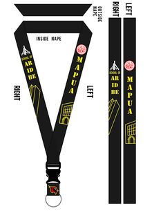 an image of a black lanyard with yellow letters