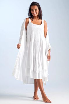 Feel the ultimate comfort with this white cotton nightgown and robe set! Crafted from luxurious and lightweight cotton, this nightgown is perfect for warm summer nights and crisp winter evenings. The high-quality fabric creates a timeless, romantic look with its pleated and embroidered detailing. The set also comes with a matching robe that will keep you warm and cozy. With its flattering fit and timeless style, this set will keep you comfortable and stylish all night long. Night Wear For Women Sleep, Nightgown Romantic, Natural Layers, White Cotton Nightgown, Nightgown And Robe, Cotton Night Dress, Victorian Nightgown, Victorian Dresses, White Nightgown