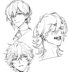 three anime heads with different hair styles