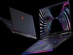 two laptops side by side on a black background, one is open and the other is closed