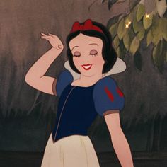 snow white from the animated film snow white and the seven dwarfs is waving her hand