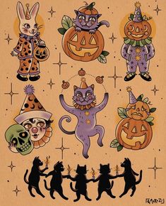 an image of halloween cats and pumpkins