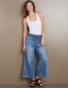 Women's Fashion Brand Tie Waist Medium Wash Wide Leg Jeans Soft-washed Medium Wash Bottoms For Spring, Spring Medium Wash Soft-washed Bottoms, Spring Soft-washed Medium Wash Bottoms, Casual Dark Wash Tencel Jeans, Casual Jeans For Spring Gatherings, Spring Casual Jeans For Casual Gatherings, Soft-washed Relaxed Fit Jeans For Spring, Casual Denim Blue Tencel Jeans, Soft-washed Casual Spring Bottoms