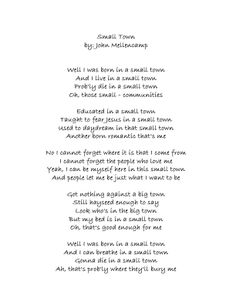 a poem written in black and white with the words small towns, by john melicana