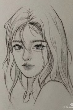 a pencil drawing of a girl with long hair