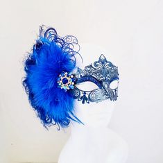 Elegant Blue Eye Mask For Masquerade, Elegant Blue Mask For Masquerade, Blue Party Eye Mask, Blue Masks And Prosthetics For Carnival Party, Blue Eye Mask For Party, Blue Masquerade Mask For Mardi Gras, Blue Masks For Carnival Costume Party, Blue Masks And Prosthetics For Carnival Costume Party, Blue Mardi Gras Masquerade Mask