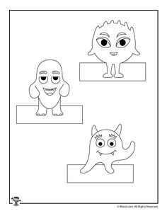 two cartoon monsters with faces and eyes on the same page, one is black and white