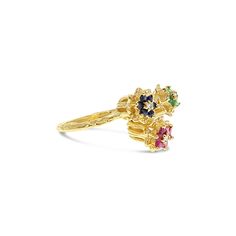 ♥ Product Summary ♥Main Stone: Emerald, Ruby, Sapphire Band Material: 14k Yellow Gold Luxury Yellow Gold Flower Ring With Gemstone, Elegant Yellow Gold Flower Ring With Prong Setting, Fine Jewelry Flower Shape For Formal Occasions, Fine Jewelry Flower Shaped For Formal Occasions, Fine Flower Jewelry For Formal Occasions, Formal Flower Fine Jewelry, Elegant Hallmarked Yellow Gold Flower Ring, Yellow Gold Flower Ring With 17 Jewels For Anniversary, Yellow Gold Cluster Flower Ring