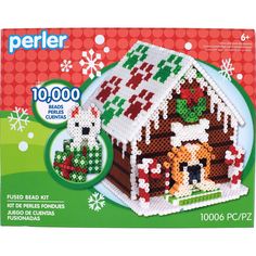 the perler bead kit has been designed to look like a gingerbread house