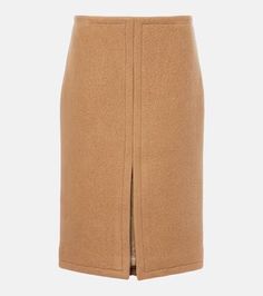 Wool midi skirt in beige - Dries Van Noten | Mytheresa Chic Wool Midi Skirt, Brown Wool Lined Skirt, Winter Beige Pencil Skirt, Fall Beige Knee-length Pencil Skirt, Beige Knee-length Pencil Skirt For Fall, Elegant Brown Midi-length Skirt, Elegant Brown Midi Skirt, Elegant Brown Midi Length Skirt, Beige Wool Skirt For Workwear