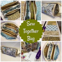 several images of different types of purses with the words sew together bag on them