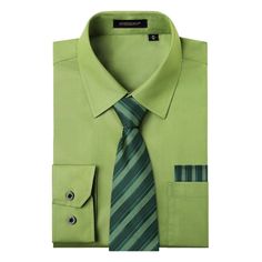 Men's Shirt with Tie Handkerchief Set - 08-GREEN 2 Green Long Sleeve Dress Shirt For Summer, Classic Green Shirt With Buttons, Green Fitted Button-up Shirt, Green Cotton Business Shirt, Business Long Sleeve Green Shirt, Business Green Long Sleeve Shirt, Green Long Sleeve Business Shirt, Green Long Sleeve Cotton Dress Shirt, Green Cotton Dress Shirt For Business