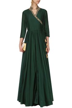 SAMANT CHAUHAN Green Embroidered Angrakha Anarkali. Shop Now! #samanthchauhan #green #embroidered #anarkali #indianfashion #indiandesigners #perniaspopupshop #happy-shopping Angrakha Anarkali, Samant Chauhan, Designer Anarkali Dresses, Pakistani Dress Design, Anarkali Dress, Designer Dresses Indian