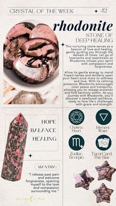 Daily Crystals, Grimoire Notes, Rhodonite Crystal Meaning, Crystals Rhodonite, Crystal Grimoire, Grey Witch, Gem Meaning, Crystals Meanings